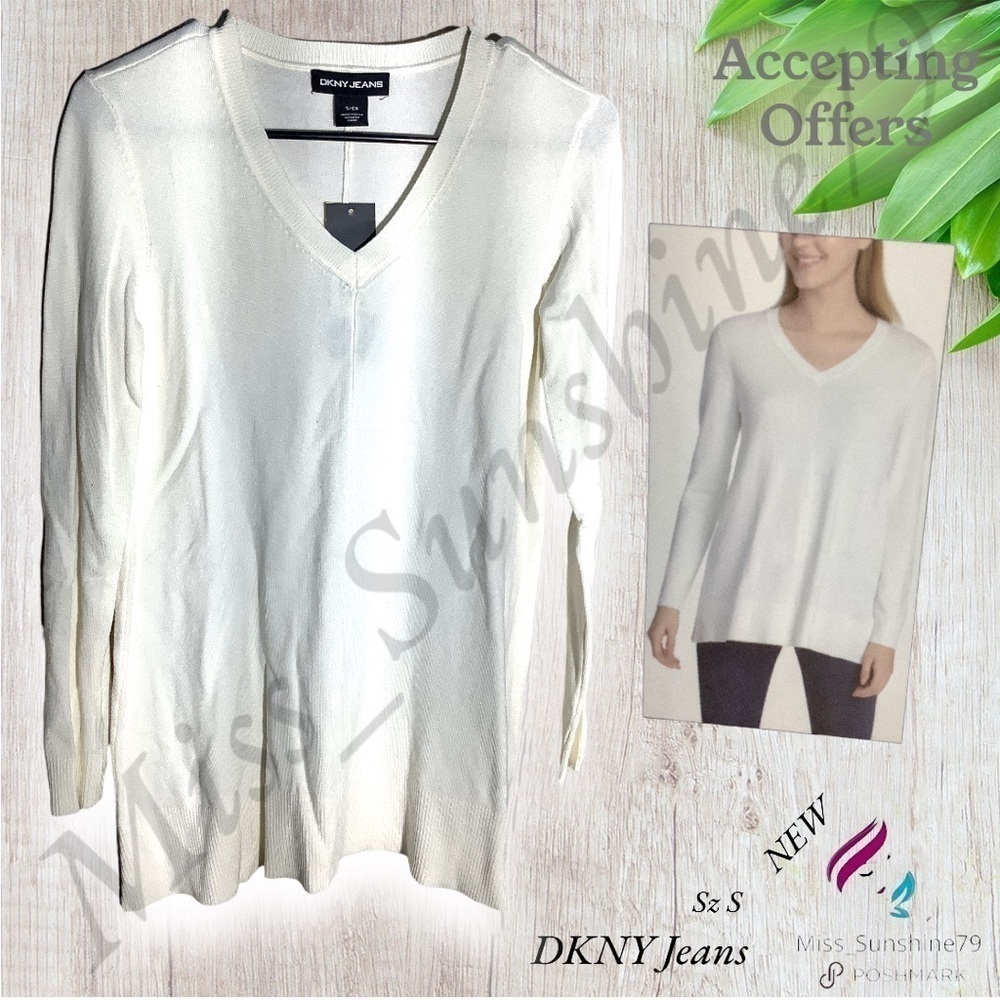 DKNY Jeans NEW - Sz S - Ivory v neck sweater